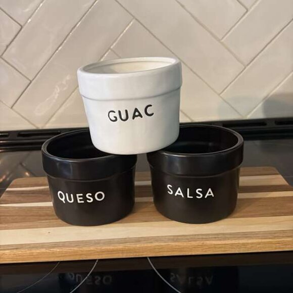 Guac Queso Salsa Dip Bowls Set of 3 Taco Bar Serving Dishes Rae Dunn Style - Picture 2 of 5
